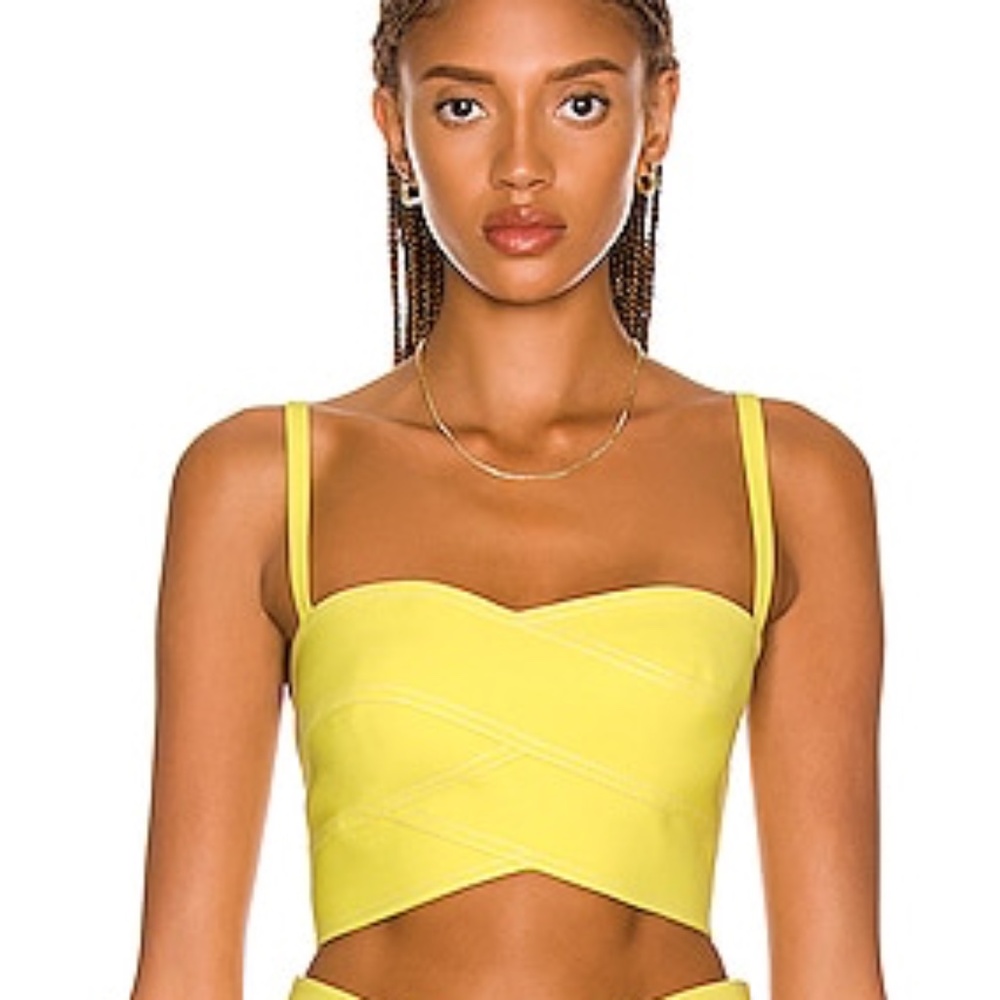 Monse Criss Cross Cropped Top in Lime Yellow SZ 8